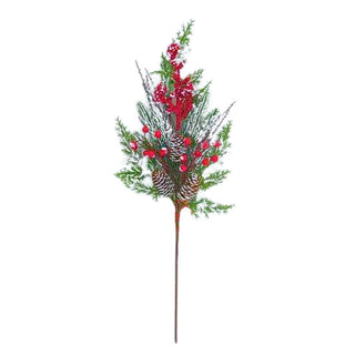 Rama De Navidad Verde Nevada Con Berrys Rojos Y Piñas 66 Cm