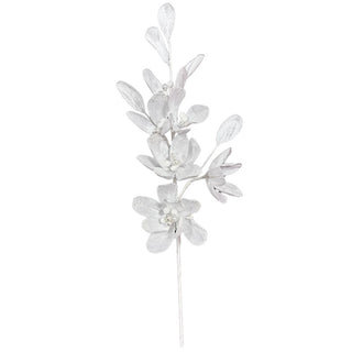 Rama de Navidad Flor Poinsettia Velvet Con Lentejuelas Color Blanco 70 Cm