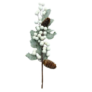 Rama Berry de Navidad Con Piñas Color Blanco 60 Cm