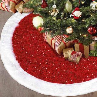 Pie De Arbol Diamnetro 120 Cm Color Rojo Lentejuelas Borde Blanco De Felpa