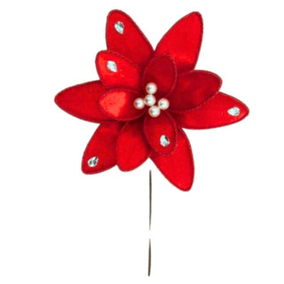 Flor De Navidad Velvet Con Perlas Blancas Color Rojo, 27 Cm