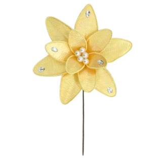 Flor De Navidad Velvet Con Perlas Blancas Color Dorado, 27 Cm
