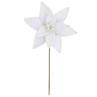 Flor De Navidad Velvet Pistilo De Perlas Color Blanco, 27 Cm