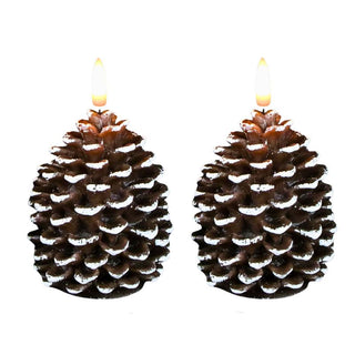 Set de 2 Velas Led Luz Calidad Con Forma de Piña de Pino Color Marron