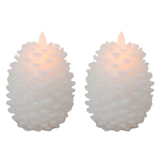 Set de 2 Velas Led Luz Calidad Con Forma de Piña de Pino Color Blanco