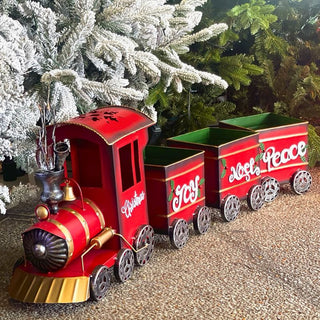 Tren De Navidad  De Metal Color Rojo y Dorado 41 Cm