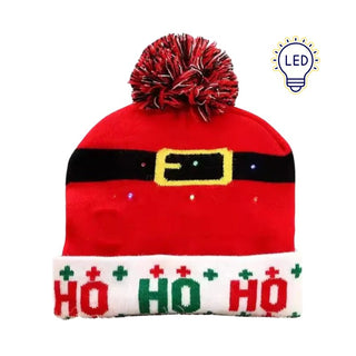 Gorro De Navidad Ho Ho Ho Con 6 Luz Led a Batería de Botón 25 cm