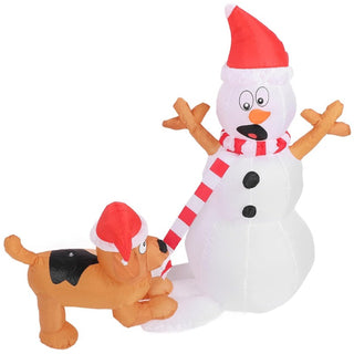 Muñeco Inflable De Nieve Con Perrito 150 cm Con Luz Led