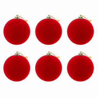 Juego de 6 bambalinas navideñas de terciopelo de 10 cm – rojo