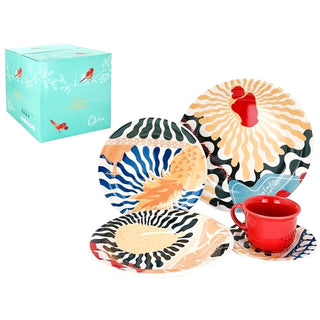 Juego de vajilla (stropical) 20 piezas – blanco / azul / amarillo
