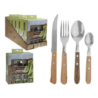 Juego De Cubiertos Para Parrilla 16 Piezas Acero Inoxidable y Madera