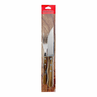 Set de Cuchillo - Tenedor 2 Piezas Acero Inoxidable y Madera