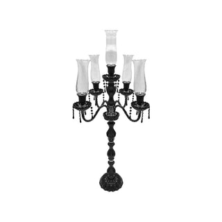 Candelabro de vidrio 5 briseras– transparente / base negro
