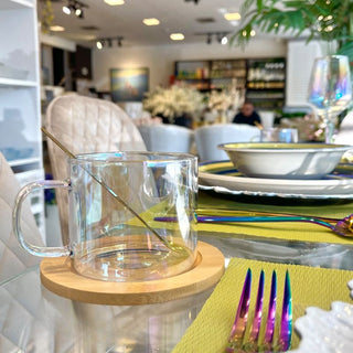 Taza Con Plato y Cuchara, 3 Piezas 280 ML Color Iridiscente