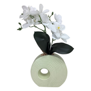 Planta Artificial Orquídea Blanca Con Base De Cerámica Blanca 43 Cm