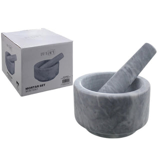 Mortero O Majador Para Especias 2 Piezas En Mármol Color Gris 14 Cm