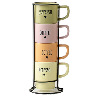 Juego De Tazas De Cerámica 4 Piezas Multicolor Con Soporte 160 ML