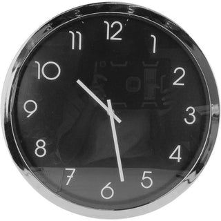 Reloj De Pared Fondo Negro Marco Plateado A Baterias 40 Cm