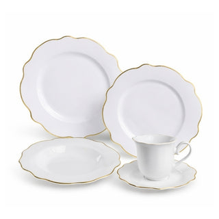 Juego De Vajilla De Porcelana Color Blanco Borde Dorado Metalizado 20 Piezas, 4 personas
