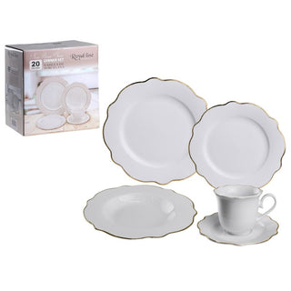 Juego De Vajilla De Porcelana Color Blanco Borde Dorado Metalizado 20 Piezas, 4 personas