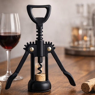 Sacacorcho Y Destapador De Metal Negro 16 cm Con Doble Palanca Para Vino