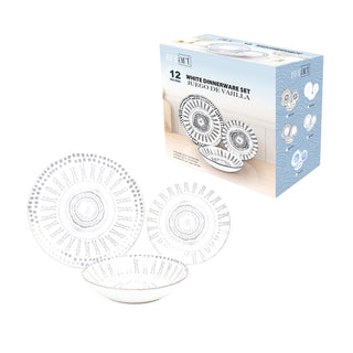 Juego de vajilla 12 piezas – blanco / gris