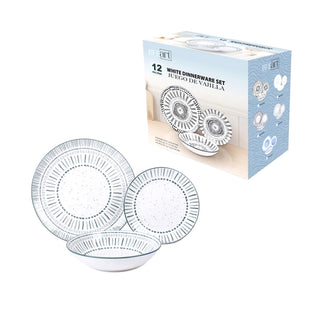 Juego de vajilla 12 piezas – blanco / verde