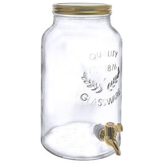 Dispensador De Bebidas Base De Vidrio Con Tapa Metálica Y Dispensador Dorado, Capacidad 6 Litros