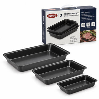 3-Piece Non-Stick Steel Rectangular Roasting Pan Set