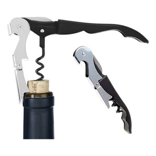 Sacacorchos Profesional 2 Tiempos: Sacacorchos, Destapador y Cortador 12 cm Acero Inoxidable Color Negro/Plateado