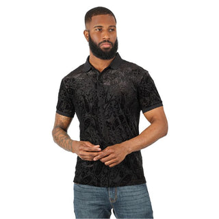 Franela Manga Corta Talla XL Corte Ajustado Color Negro Diseño Damasco