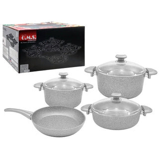 Juego de  Ollas 7 piezas 2.5/4.0/3.2/2.2 L – gris / transparente