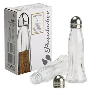 Set De Salero/Pimentero De Vidrio Tapa De Metal, Modelo Black & White,2 Piezas, Pasabahce 35 CC