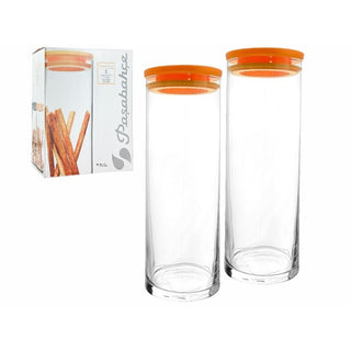 Set De Envases Para Alimentos De Vidrio Al Vacío Con Tapa Naranja, 2 Piezas, 1230 CC, Modelo Breakfast Pasabahce