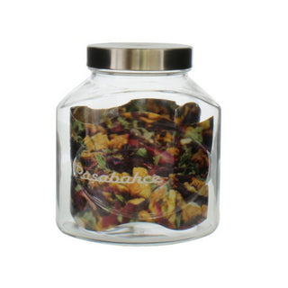 Frasco De Vidrio Transparente Con Tapa Metálica Plateada, 1000 CC, Diseño Modelo Elips Pasabahce
