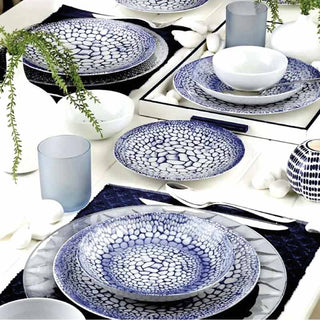 Vajilla De Porcelana 24 Piezas, 6 Puestos, Color Blanco Motivos En Azul