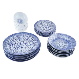 Vajilla De Porcelana 24 Piezas, 6 Puestos, Color Blanco Motivos En Azul