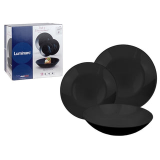 Juego De Vajilla Zelie De Vidrio 18 Piezas, 6 Personas Color Negro Luminarc-Francia