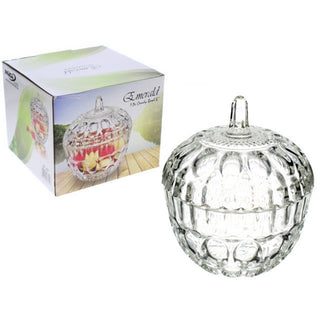Bombonera De Vidrio Transparente Con Tapa 14 Cm, Modelo Esmeral