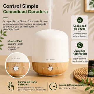 Difusor de Aceite Aromatico de 300 ML, Luz Led, 7 Colores, Temporizador