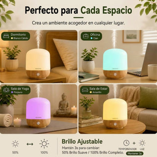 Difusor de Aceite Aromatico de 300 ML, Luz Led, 7 Colores, Temporizador