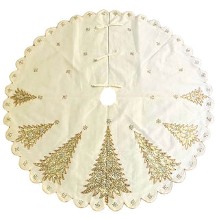 Pie de Arbol Navideño Bordado a Mano Beige 182 Cm DIseño Pinos