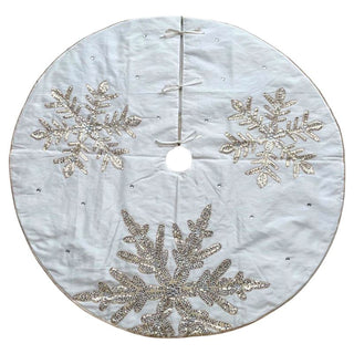 Pie de Arbol Navideño Bordado a Mano Color Ivory 182 Cm Copos en Nieve