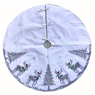 Pie de Arbol Navideño Bordado a Mano Color Blanco 182 Cm Renos en Nieve