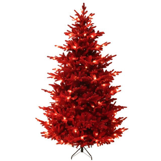 Arbol de Navidad Nevado Color Rojo Espiga Mixta Con Luces Led, 2,40 Mts. 3.423 Puntas