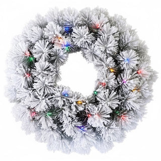 Corona de Navidad Nevada Con Luces Led 60 Cm, Espiga Dura 110 Ramas