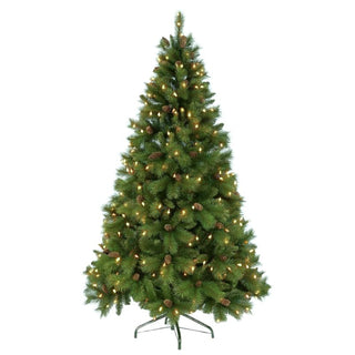 Arbol de Navidad Verde Espiga De Aguja y Piñas, Con Luces, 2,70 Mts. 1.689 Puntas