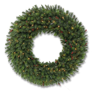Corona de Navidad Aguja De Pino, Color Verde Con Berry, 60 Cm, Luces Led