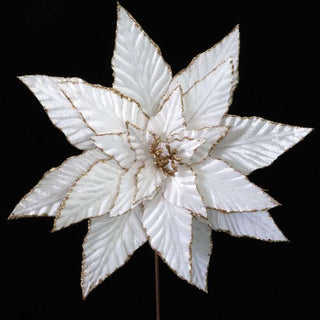 Flor de Navidad Blanca Velvet, Bode Dorado 31cm