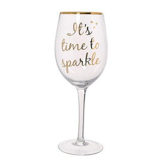 Juego de copas de vino de vidrio 4pz,"it's time to sparkle" letra dorada 9x9x23.8cm